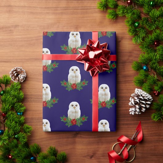 ホワイトスノークリスマスオウル ラッピングペーパー (クリスマスギフト)