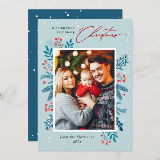 ホワイトスノークリスマスフローラパイン葉ズの写真 シーズンカード (正面/裏面)