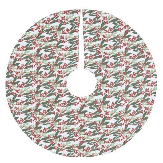 ホワイトスノークリスマスボタニカルベリーの休日 ブラッシュドポリエステルツリースカート (正面)