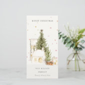 ホワイトスノーツリーハウスフォトクリスマスグリーティング シーズンカード (スタンド正面)