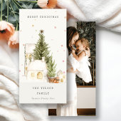 ホワイトスノーツリーハウスフォトクリスマスグリーティング シーズンカード