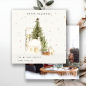 ホワイトスノーツリーハウスフォト季節のごあいさつ シーズンカード
