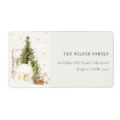 ホワイトスノーフォールツリーハウスクリスマスアドレス ラベル (正面)