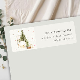 ホワイトスノーフォールツリーハウスクリスマスアドレス ラベル