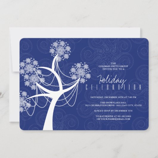 ホワイトスノーフラワーツリーアンドライツホリデーパーティー 招待状 (正面)
