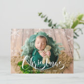 ホワイトスノーフレークとクリスマスタイポグラフィ写真 シーズンカード (スタンド正面)