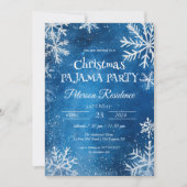 ホワイトスノーフレークとブルークリスマスパジャマパーティー 招待状 (正面)