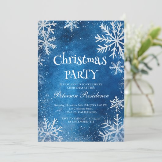 ホワイトスノーフレークとブルークリスマスパーティー 招待状 (スタンド正面)