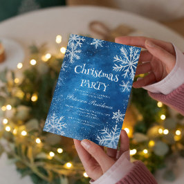 ホワイトスノーフレークとブルークリスマスパーティー 招待状