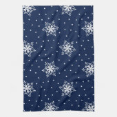ホワイトスノーフレークと水玉模様 キッチンタオル (縦)