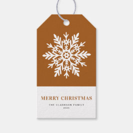 ホワイトスノーフレークと焦茶色のクリスマス ギフトタグ