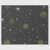 ホワイトスノーフレークと金ゴールドボール ラッピングペーパー (フラット)