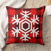 ホワイトスノーフレークのクラシック赤タータンチェックパターン クッション (ブランケット)