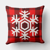 ホワイトスノーフレークのクラシック赤タータンチェックパターン クッション (裏面)