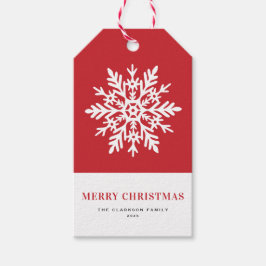 ホワイトスノーフレークのレッドクリスマス ギフトタグ