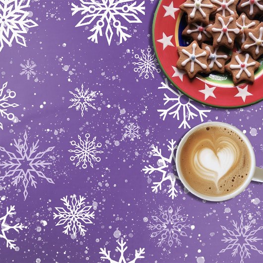 ホワイトスノーフレークアメジストパープル テーブルクロス