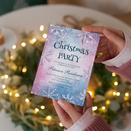 ホワイトスノーフレークエレガントクリスマスパーティー 招待状