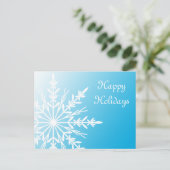 ホワイトスノーフレークオンティール(緑がかった色)ビジネスハッピーホリデイズ シーズンポストカード (スタンド正面)
