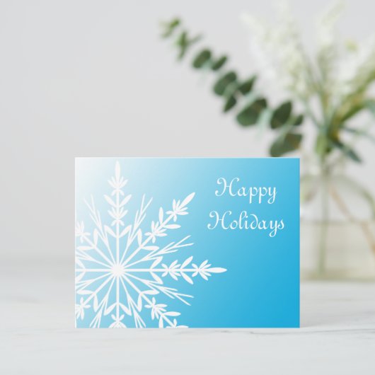 ホワイトスノーフレークオンティール（緑がかった色）ビジネスハッピーホリデイズ シーズンポストカード (スタンド正面)