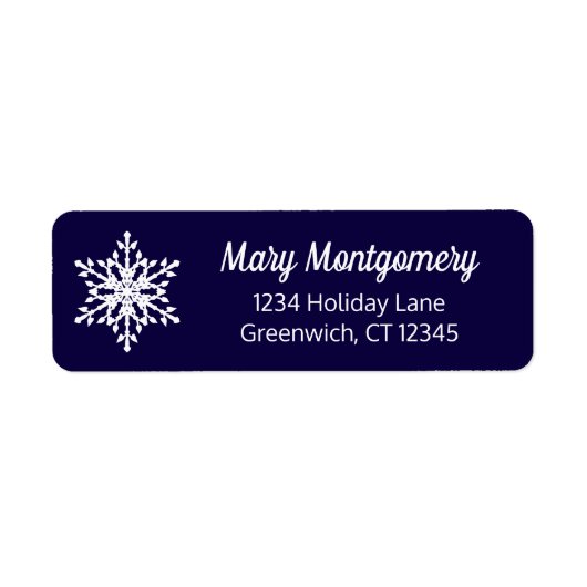 ホワイトスノーフレークオンネイビーブルー差出人住所 ラベル (正面)
