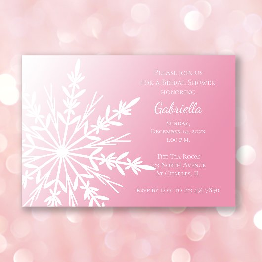 ホワイトスノーフレークオンピンクウィンターブライダルシャワー 出欠カード