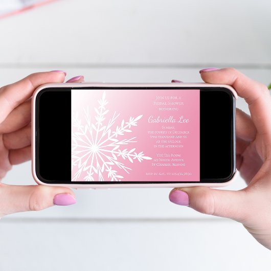 ホワイトスノーフレークオンピンクウィンターブライダルシャワー 招待状