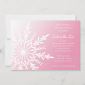 ホワイトスノーフレークオンピンクウィンターブライダルシャワー 招待状 (正面)