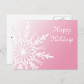 ホワイトスノーフレークオンピンクハッピーホリデーズ シーズンポストカード (正面/裏面)