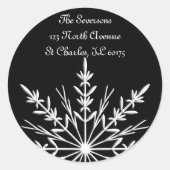 ホワイトスノーフレークオンブラック差出人住所 ラウンドシール (正面)