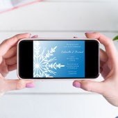 ホワイトスノーフレークオンブルーウィンター婚約パーティ 招待状