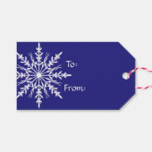 ホワイトスノーフレークオンブルークリスマスホリデー ギフトタグ (正面(横))