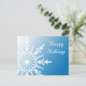ホワイトスノーフレークオンブルービジネスハッピーホリデー シーズンポストカード (スタンド正面)