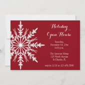 ホワイトスノーフレークオンレッドホリデーオープンハウス 招待状 (正面)