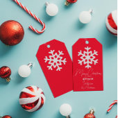 ホワイトスノーフレークオンレッドホリデークリスマスニューイヤー ギフトタグ