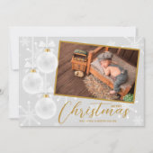 ホワイトスノーフレークオーナメントクリスマスフォト シーズンカード (正面)