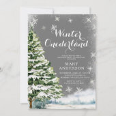 ホワイトスノーフレークスウィンターオネダーランド誕生日ツリー 招待状 (正面)