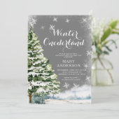 ホワイトスノーフレークスウィンターオネダーランド誕生日ツリー 招待状 (スタンド正面)