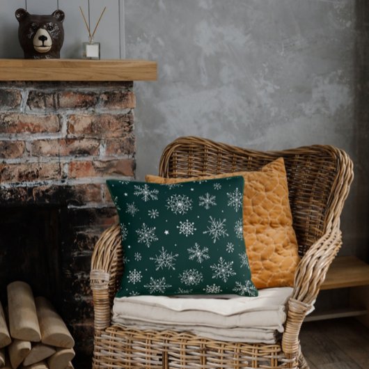ホワイトスノーフレークスウィンターホリデーランドスケープ クッション