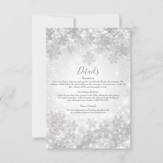 ホワイトスノーフレークスウィンターワンダーランド結婚ズ詳細 招待状 (正面)