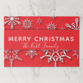 ホワイトスノーフレークスオンレッドクリスマス紙ランチョンマット ペーパーパッド (正面)