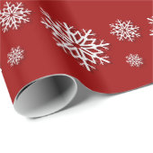 ホワイトスノーフレークスオンレッドホリデー ラッピングペーパー (ロールコーナー)