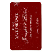 ホワイトスノーフレークスクランベリー結婚式の日付を保存 マグネット (縦)