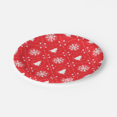 ホワイトスノーフレークスクリスマスツリーズレッドデザイン ペーパープレート (アングル)
