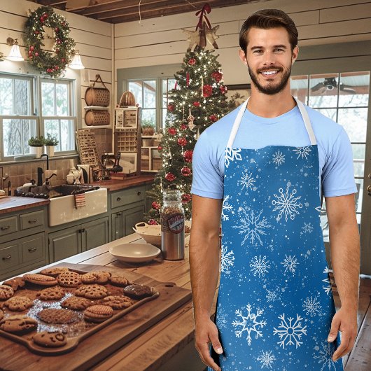 ホワイトスノーフレークスサファイアブルー エプロン