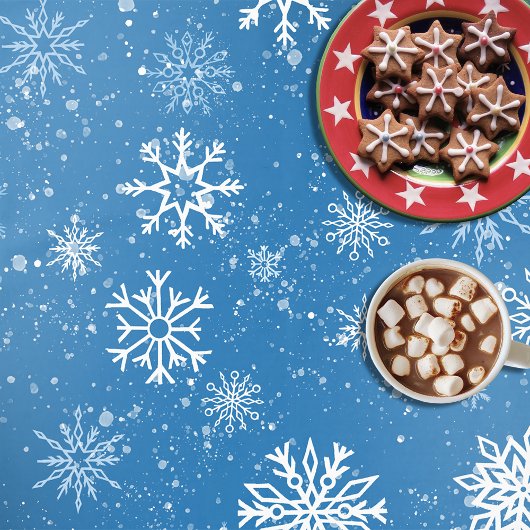 ホワイトスノーフレークスサファイアブルー テーブルクロス