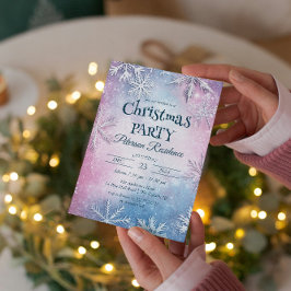 ホワイトスノーフレークスピンクとブルークリスマスパーティー 招待状