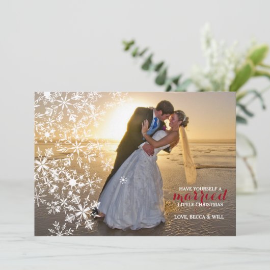 ホワイトスノーフレークスフォトホリデーカード シーズンカード (スタンド正面)