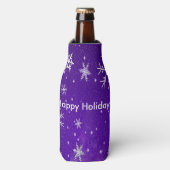 ホワイトスノーフレークスブルーバックグラウンドクーラーボックス 缶クーラー (ボトル正面)