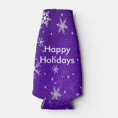 ホワイトスノーフレークスブルーバックグラウンドクールボトル ボトルクーラー (正面)