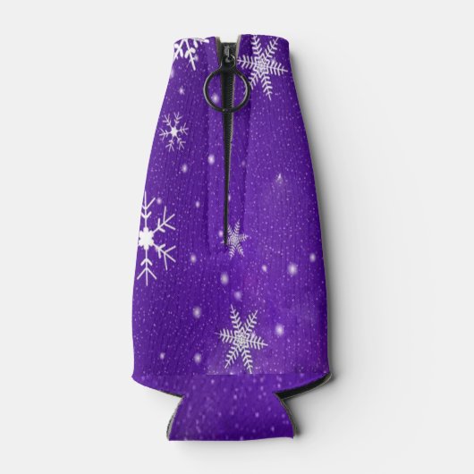 ホワイトスノーフレークスブルーバックグラウンドクールボトル ボトルクーラー (裏面)